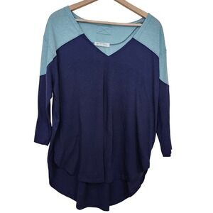 Free People We The Free Major Leagues V-neck Colorblock Tee Shirt Navy Mint Med